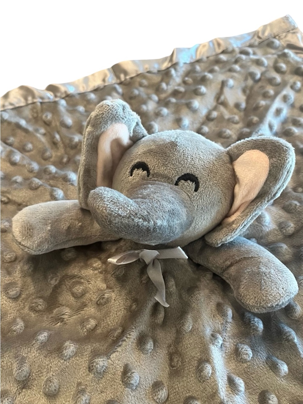 Elephant Minky Dot Satin Lovey in Gray 16 x 16 - Picture 2 of 8
